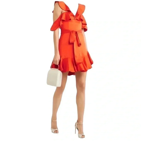 Zimmermann Jaffa Cold Shoulder Deep-V Ruffled Dress Silk US Size 6 NWT - Picture 2 of 13
